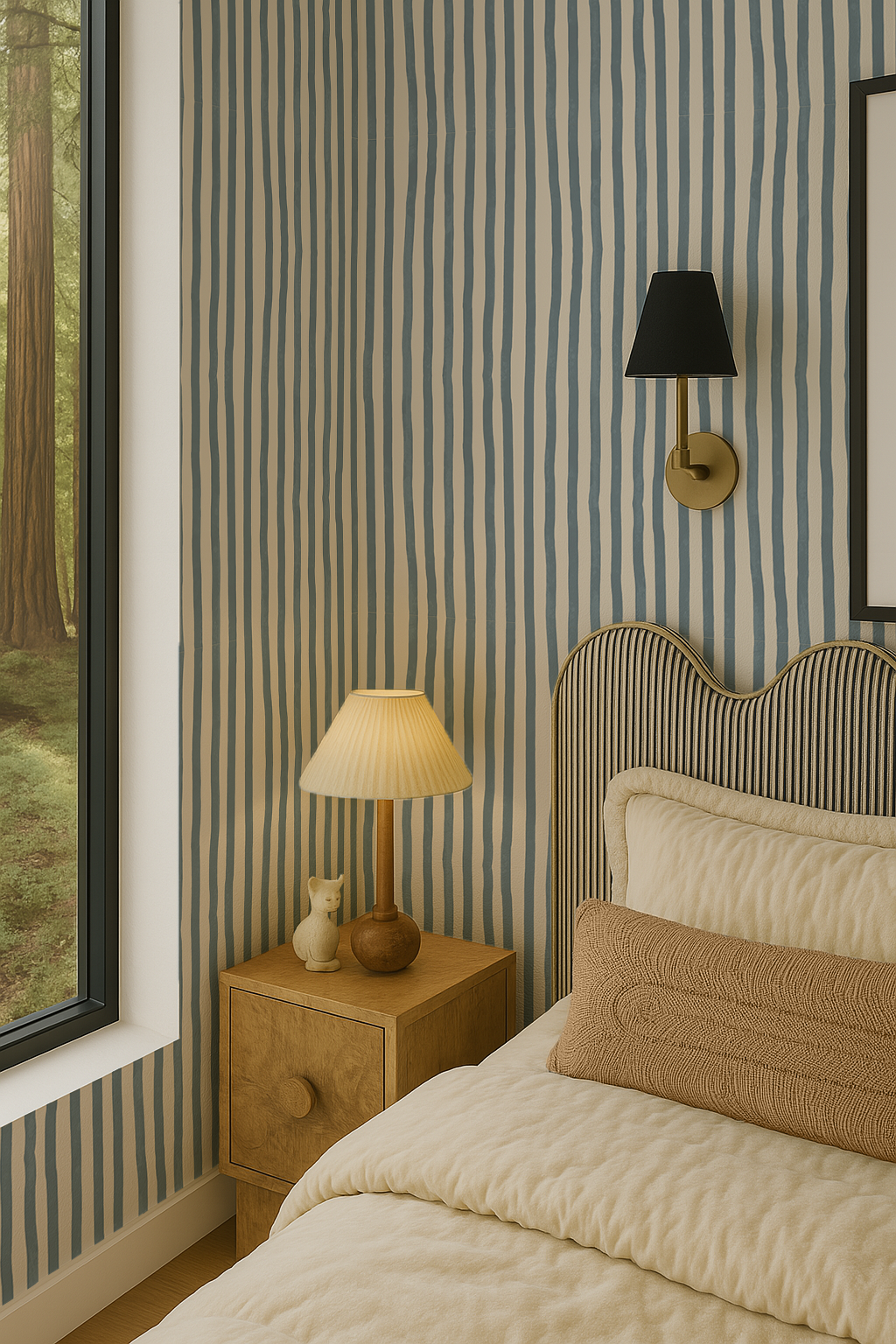 Dolce Stripe Wallpaper, off-white and dusty blue - Tampa Home & Garden Store
