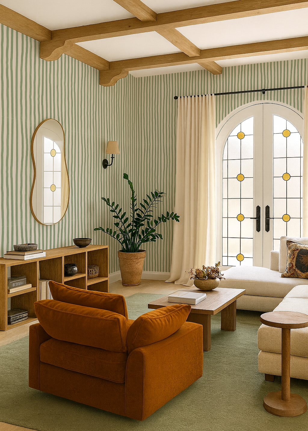 Dolce Stripe Wallpaper, off-white and sage - Tampa Home & Garden Store
