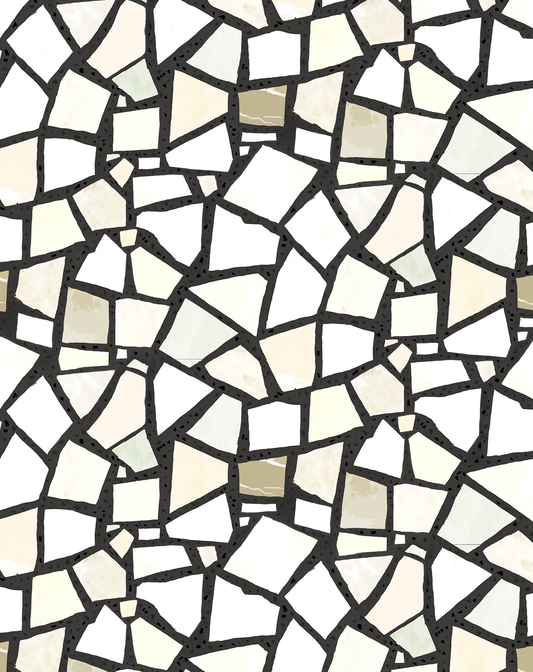 Dolce Terrazzo wallpaper in black and white, mosaic terrazzo pattern by Samantha Santana Creative on Tampa Home & Garden Store