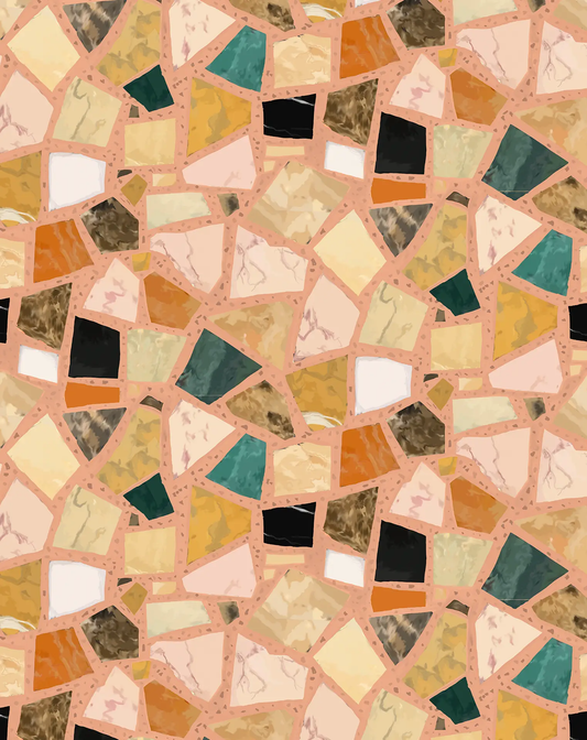 Luxurious Dolce Terrazzo Peach wallpaper with peach grout and colorful terrazzo chips on Tampa Home & Garden Store