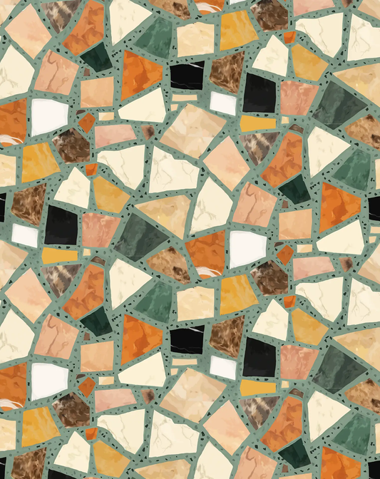 Dolce Terrazzo Wallpaper teal mosaic by Samantha Santana Creative on Tampa Home & Garden Store