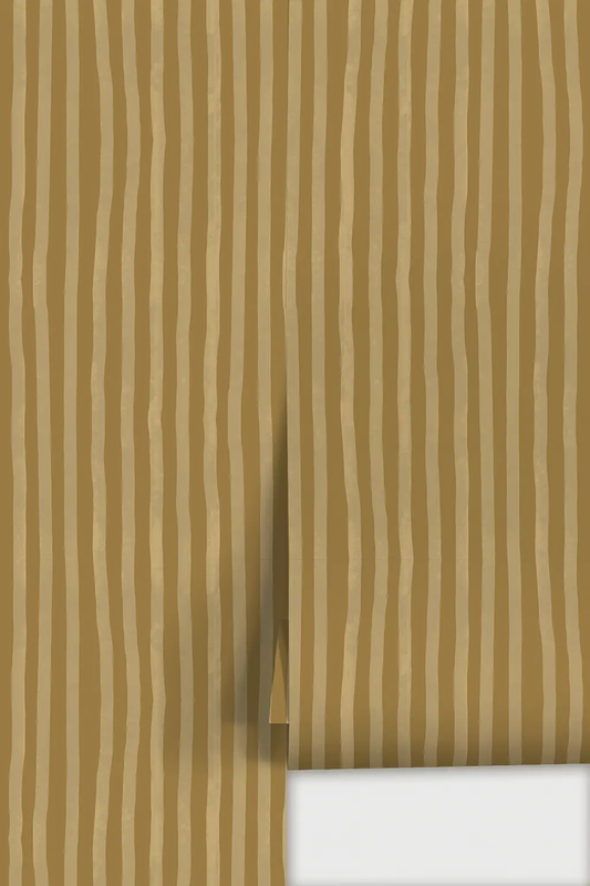 Dolce Stripe wallpaper in Mustard and Butter with vertical wavy stripes on Tampa Home & Garden Store