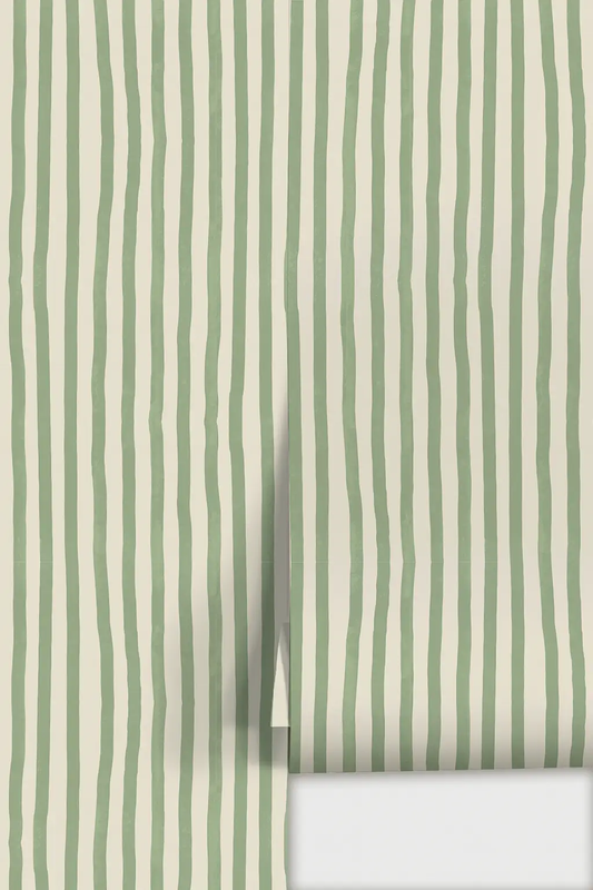 Dolce Stripe Wallpaper Off-White and Sage with wavy stripes by Samantha Santana Creative on Tampa Home & Garden Store