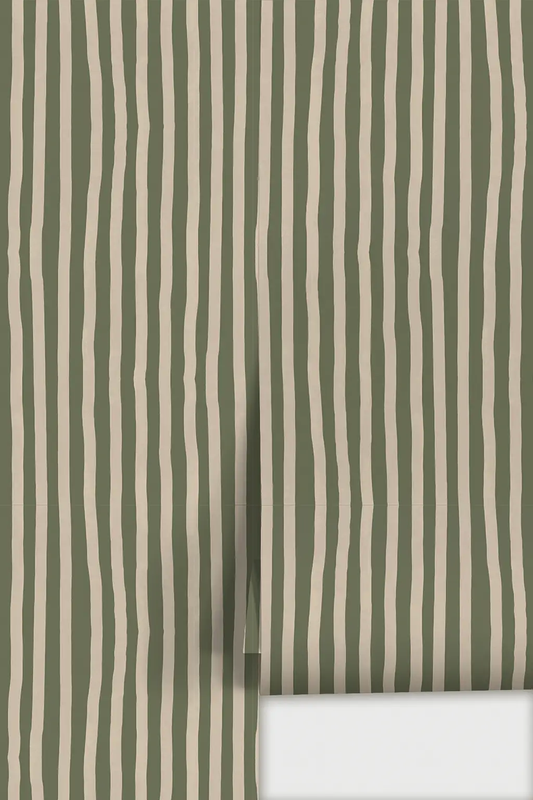 Dolce Stripe wallpaper olive green and tan with wavy stripes by Samantha Santana Creative on Tampa Home & Garden Store