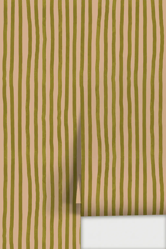 Dolce Stripe Wallpaper peach and chartreuse vertical stripes by Samantha Santana Creative on Tampa Home & Garden Store