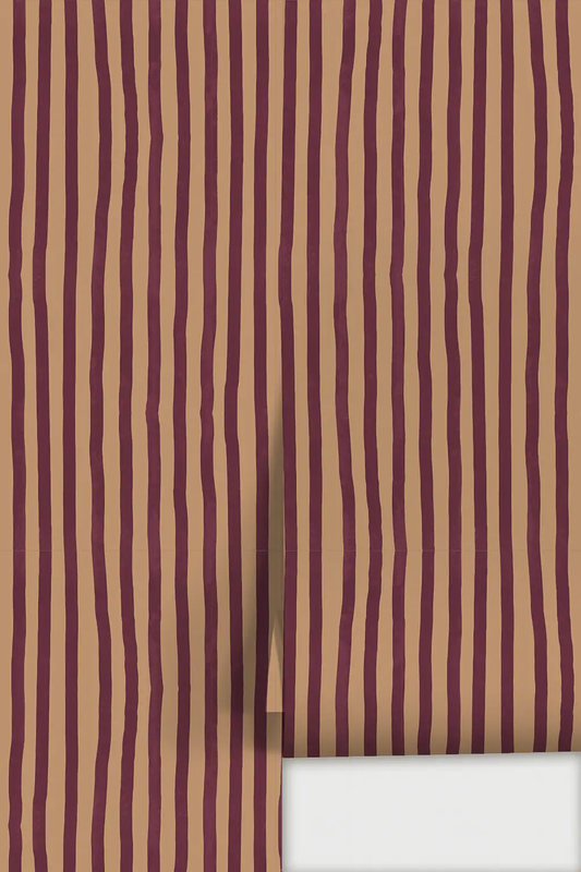 Dolce Stripe wallpaper in peach and eggplant by Samantha Santana Creative on Tampa Home & Garden Store