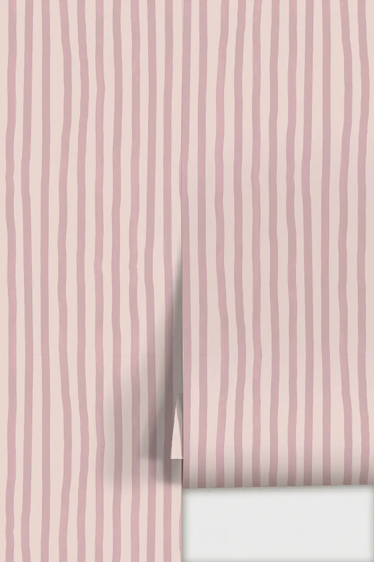 Dolce Stripe Wallpaper Primrose Pink by Samantha Santana Creative, pink wavy vertical stripes on Tampa Home & Garden Store