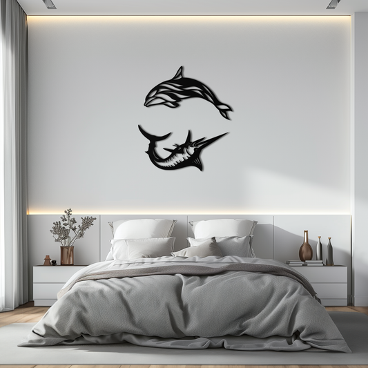 Dolphin & Marlin Metal Wall Art - Ocean-Inspired Modern Steel Decor - KAF084 - Tampa Home & Garden Store