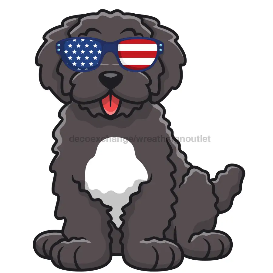 Doodle Door Hanger for Dog Door 22 in wood, doodle dog with flag sunglasses, DecoExchange on Tampa Home & Garden Store