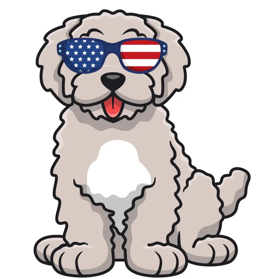 Doodle Dog Door Hanger 22in wood sign beige cartoon dog with star sunglasses on Tampa Home & Garden Store