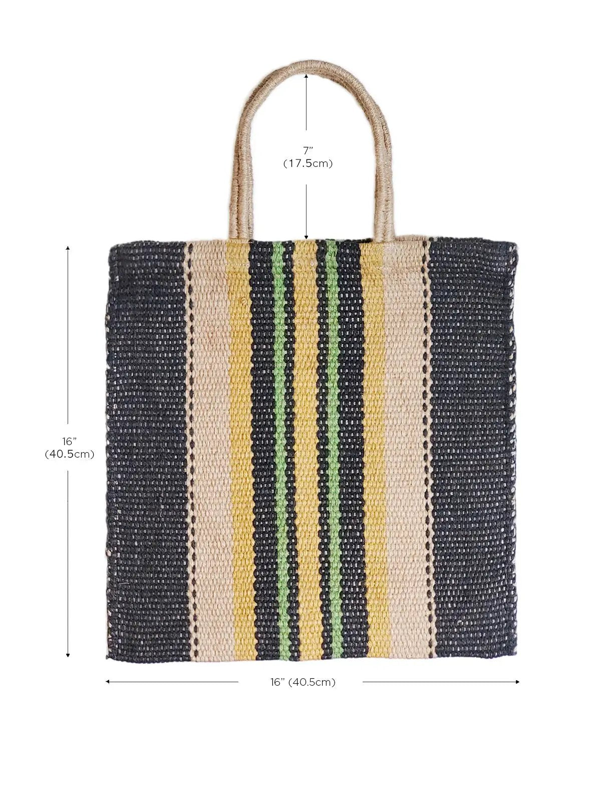 Dora Jute Tote Bag Multi Navy by KORISSA, handwoven striped tote with natural jute handles on Tampa Home & Garden Store