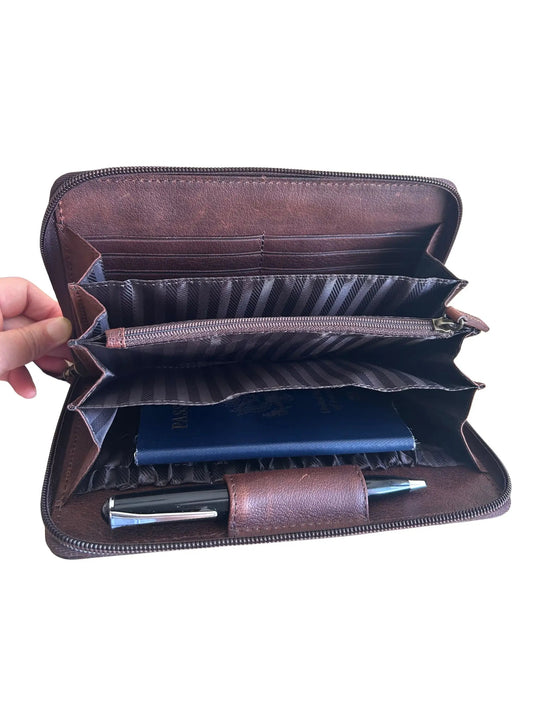 Cambridge Leather Double Zipper Wallet for Men brown leather wallet with card slots best seller on Tampa Home & Garden Store