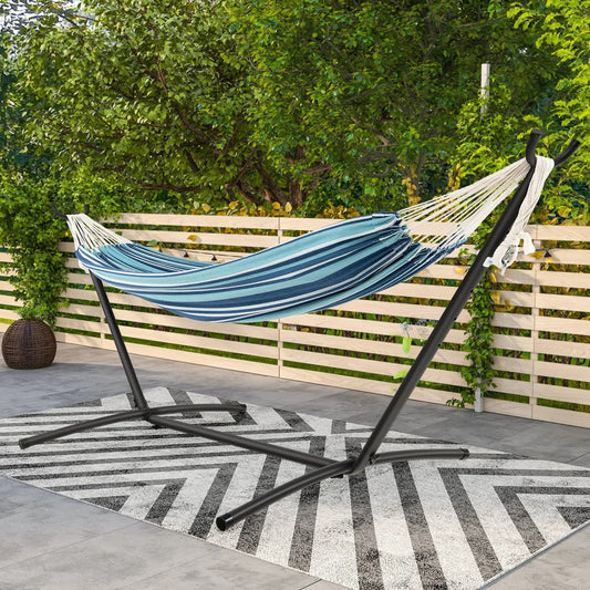 Portable Indoor Outdoor 2-Person Double Hammock Set with Stand and Carrying Cases-Blue - Tampa Home & Garden Store