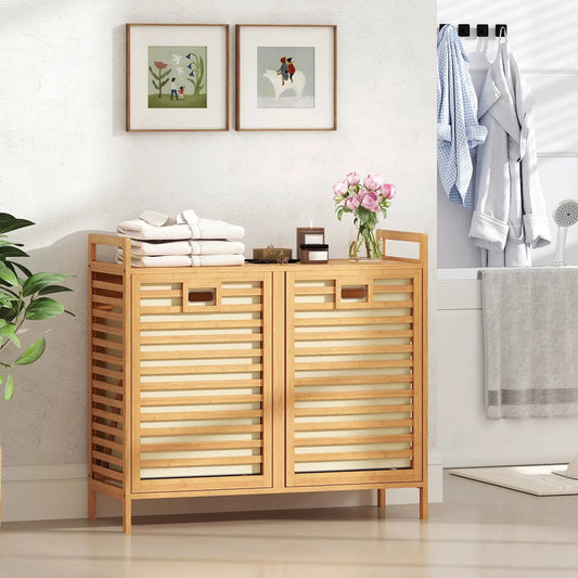 Double Tilt-Out Laundry Hamper with 2 Removable Bins in natural wood by DirectDeals on Tampa Home & Garden Store