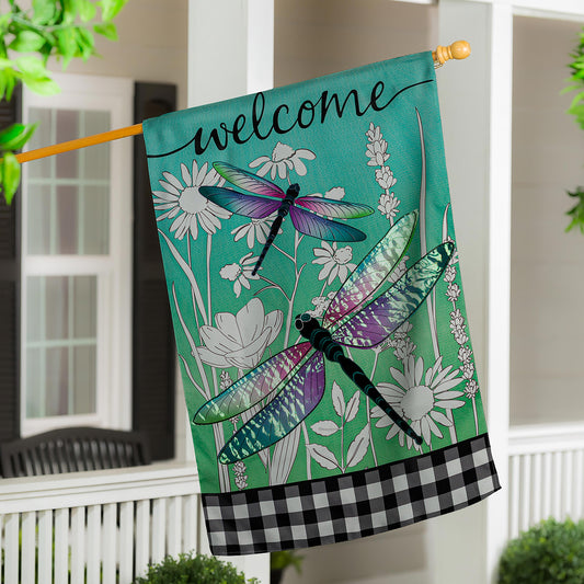 Dragonflies and Wildflowers House Linen Flag - Tampa Home & Garden Store