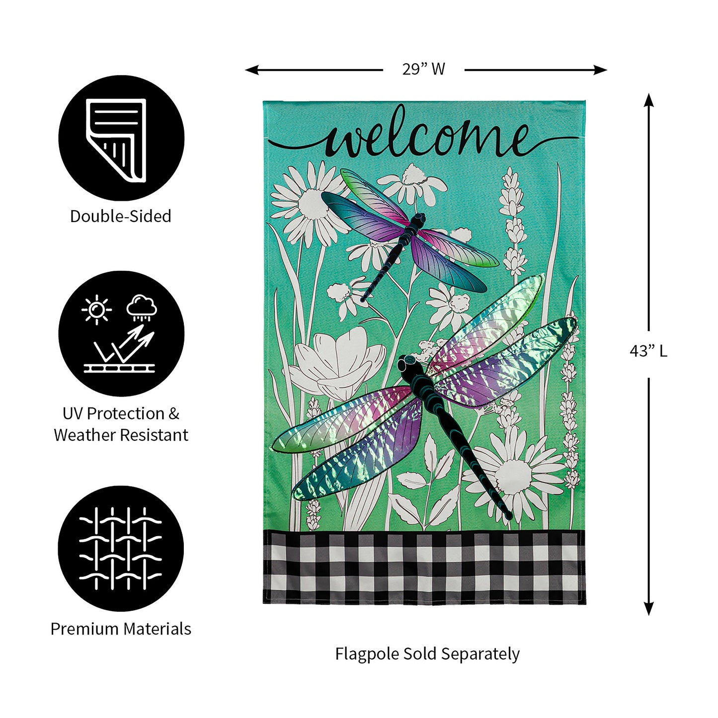 Dragonflies and Wildflowers House Linen Flag - Tampa Home & Garden Store