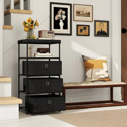 Fabric storage tower dresser with black fabric drawers and metal frame, 6-drawer unit on Tampa Home & Garden Store