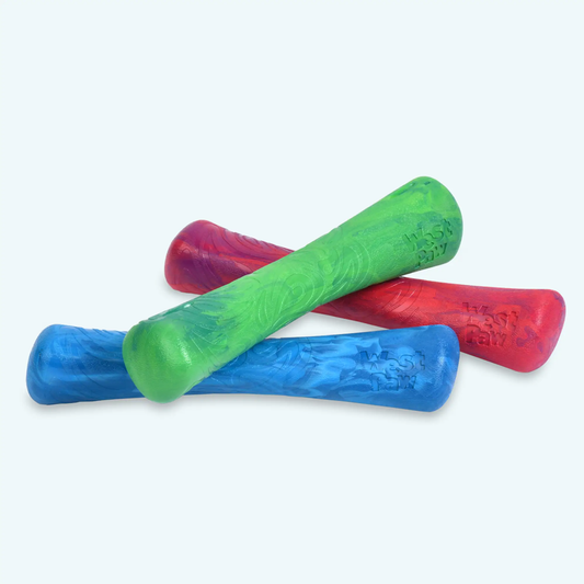 Drifty dishwasher-safe bone dog toy set by West Paw; 4 colorful chew bones for dogs on Tampa Home & Garden Store