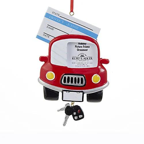 Driver License Photo Frame Ornament red car with license card and keys Kurt Adler brand on Tampa Home & Garden Store