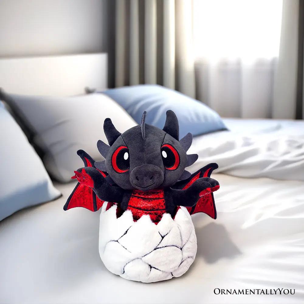 Drogo the Dino Egg Plushie 12in black and red dragon plush toy OrnamentallyYou on Tampa Home & Garden Store