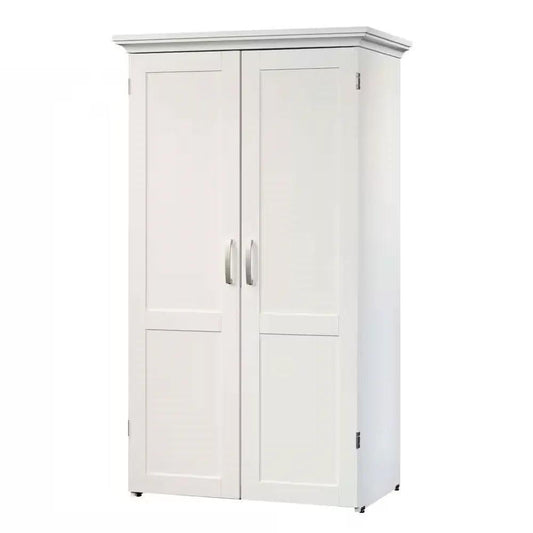 Drop Leaf Computer Desk Armoire white wood wardrobe with double doors and silver handles on Tampa Home & Garden Store