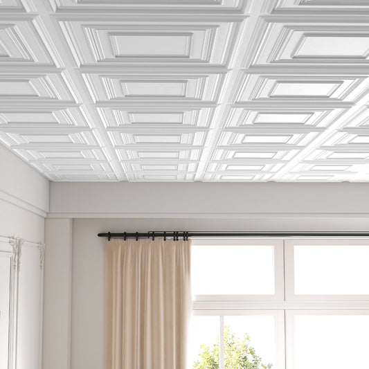 Drop Ceiling Tiles 24" x 24" PVC Ceiling Panels with 3D Decorative Patterns 12-Pack-White - Tampa Home & Garden Store