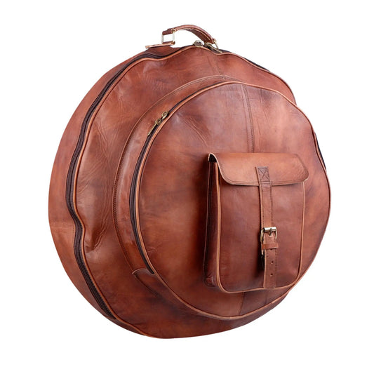Drummer's Combo II leather drum bag set in brown with top handle and zippered pockets on Tampa Home & Garden Store