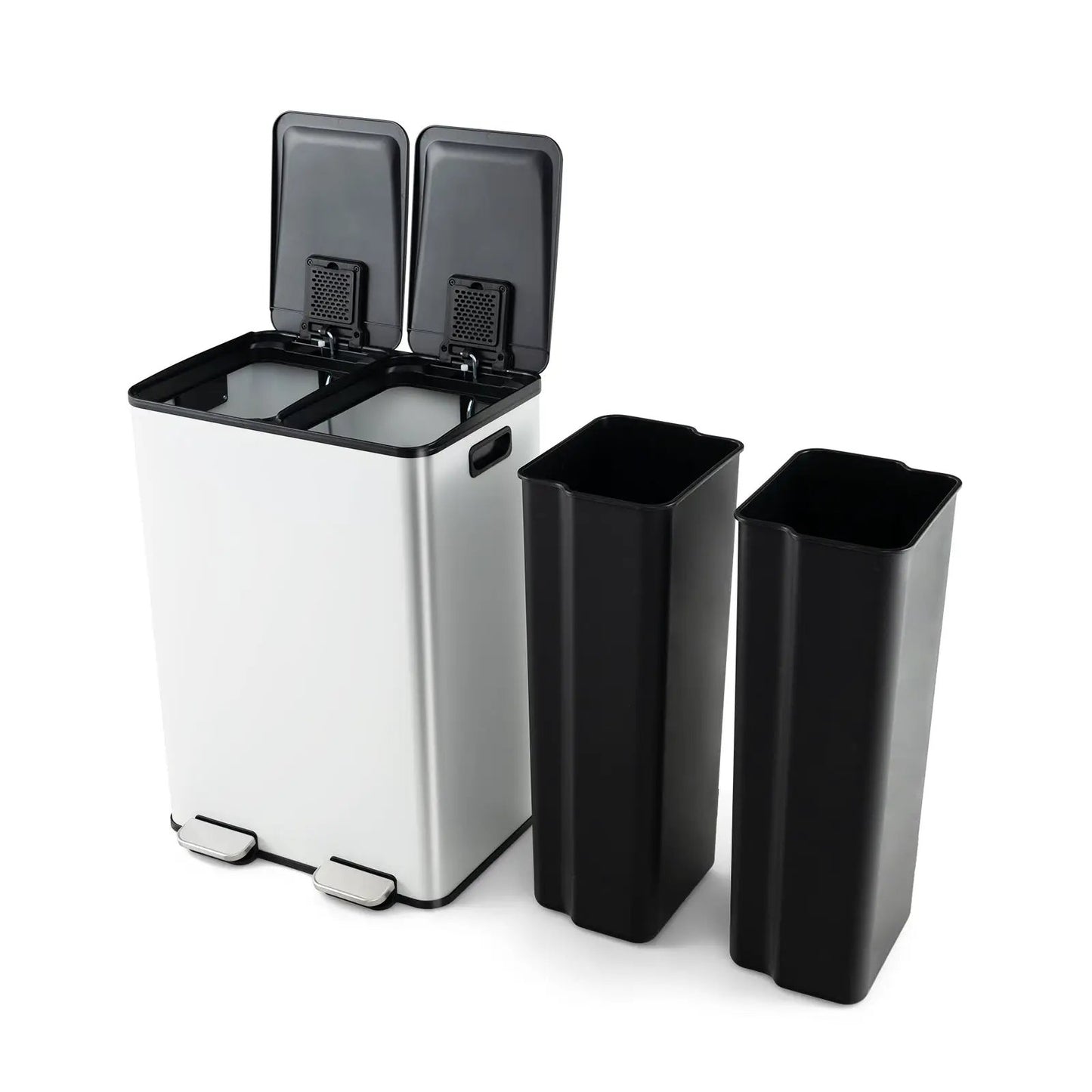 2 x 8 Gal Dual Compartment Trash Can-Silver - Tampa Home & Garden Store