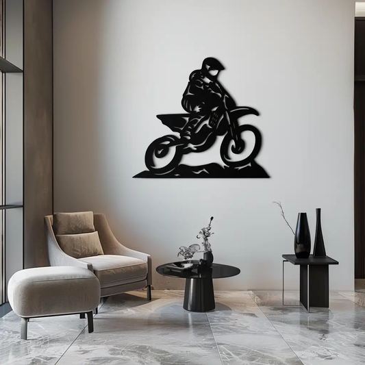 Dynamic Motocross Rider Metal Wall Art by Enova Art, modern black silhouette metal decor on Tampa Home & Garden Store