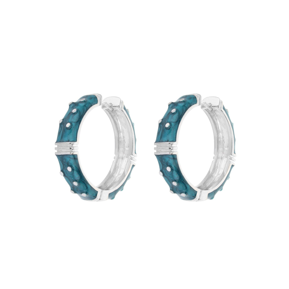 Polka dot enamel earrings teal blue with silver setting by Lauren G Adams, pair on Tampa Home & Garden Store