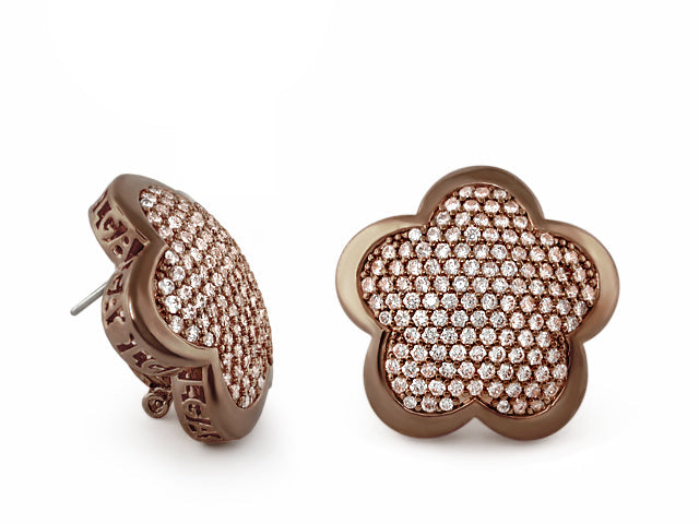 Shiny Daisy button earrings by Lauren G Adams, rose-gold tone with pave crystals, pair on Tampa Home & Garden Store