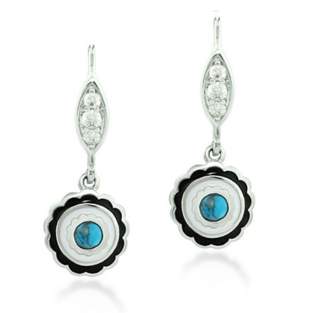 Lucky Hamsa Earrings pair by Lauren G Adams, silver-tone dangle with turquoise pendant on Tampa Home & Garden Store
