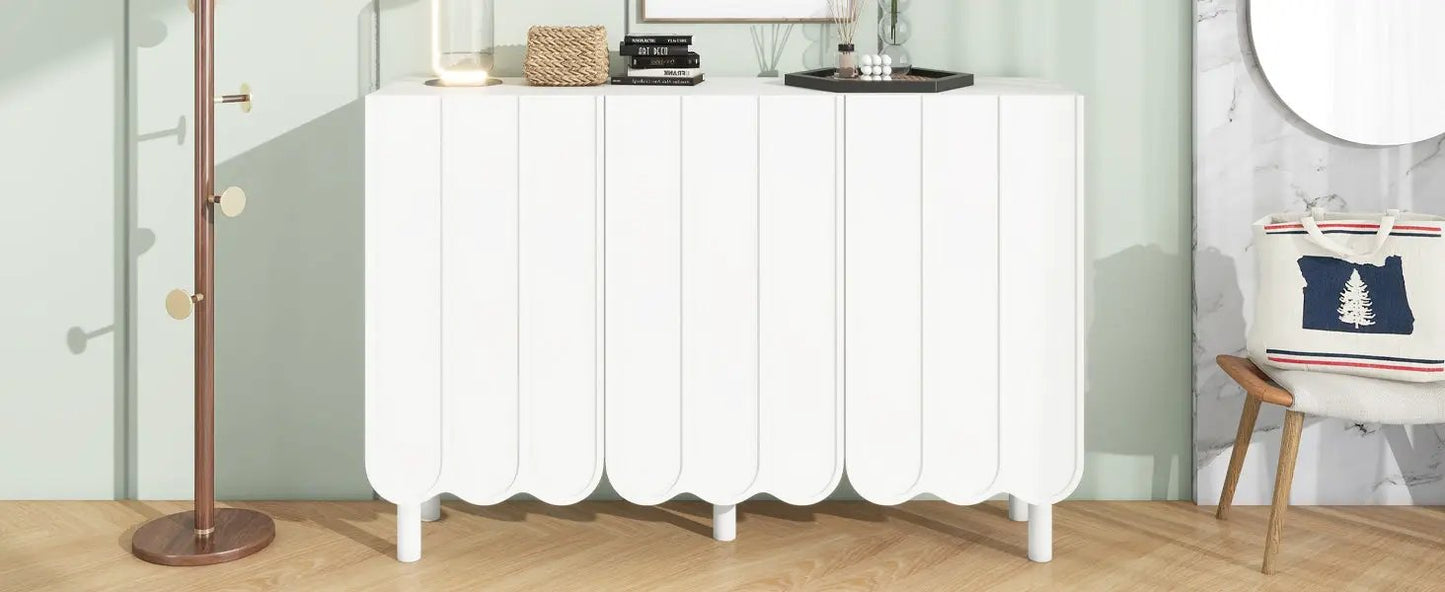Cream Minimalist Shoe Cabinet with Wave Doors, scalloped edges, white storage cabinet on Tampa Home & Garden Store