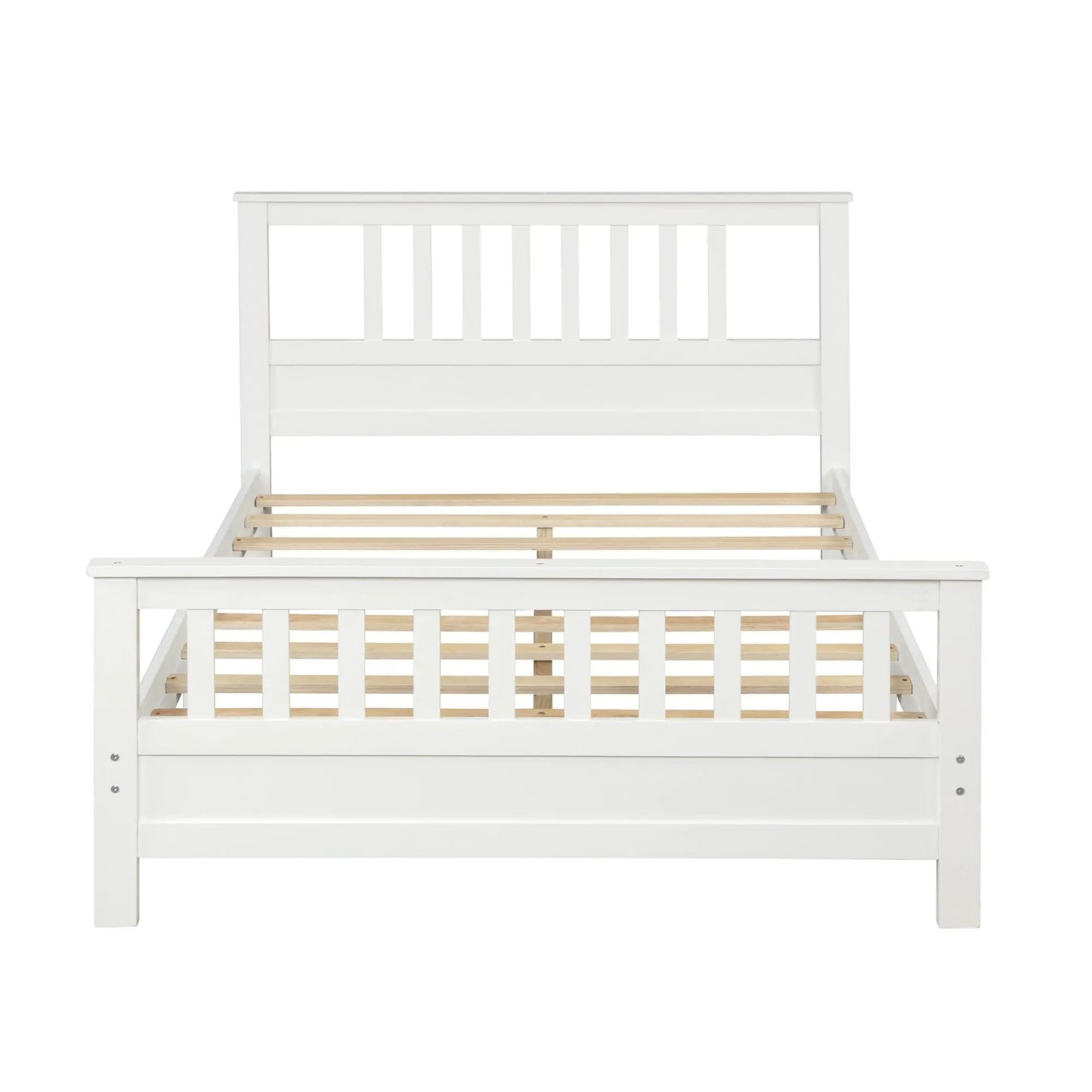 White wood platform bed with full headboard and footboard slatted base VIP Digital Presence on Tampa Home & Garden Store