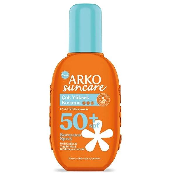 Arko Suncare SPF 50+ sunscreen spray in an orange bottle with a light blue cap on Tampa Home & Garden Store