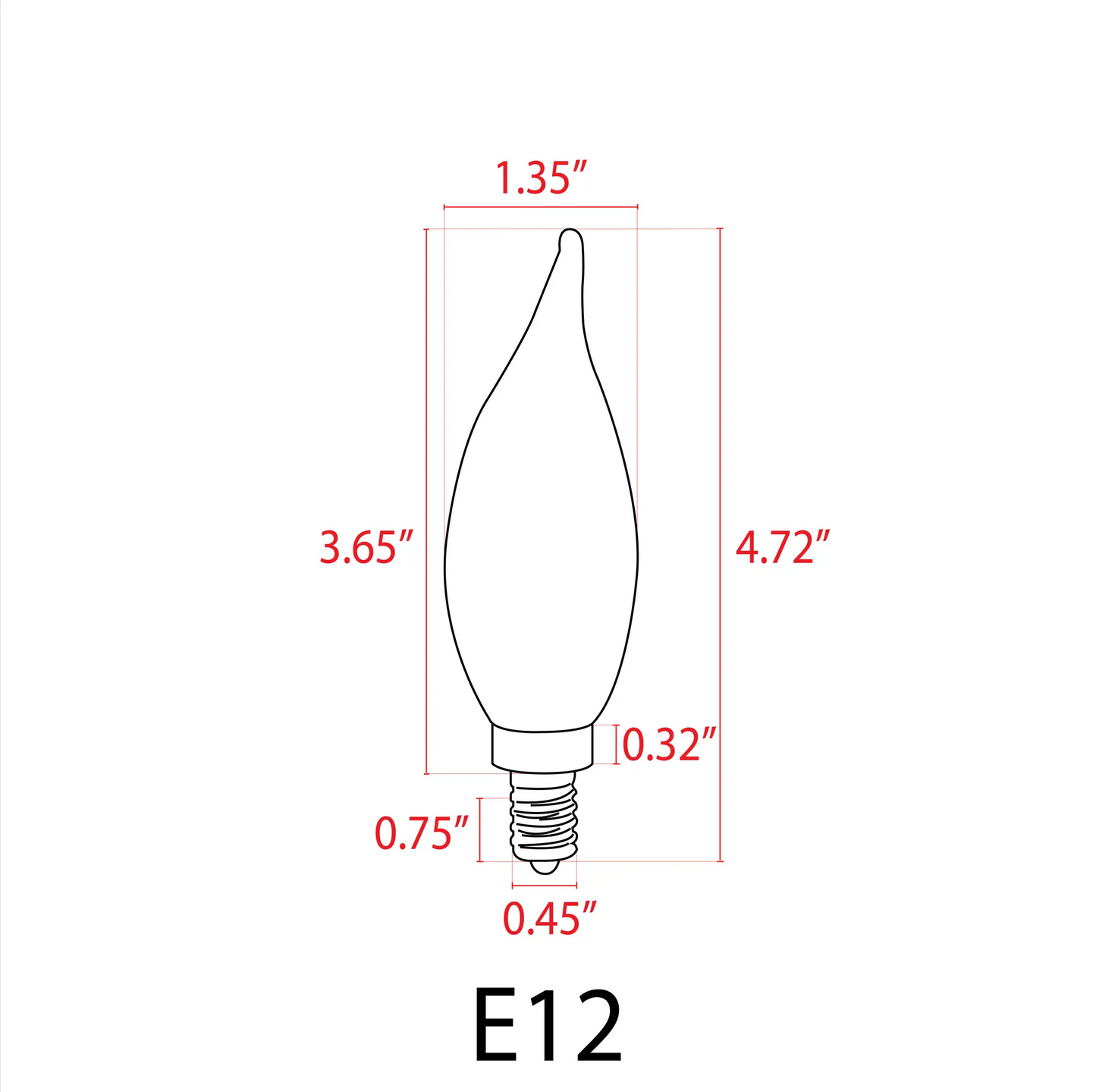 E12 3W LED Filament Candelabra Bulb schematic with dimensions Kings Outdoor Lighting on Tampa Home & Garden Store