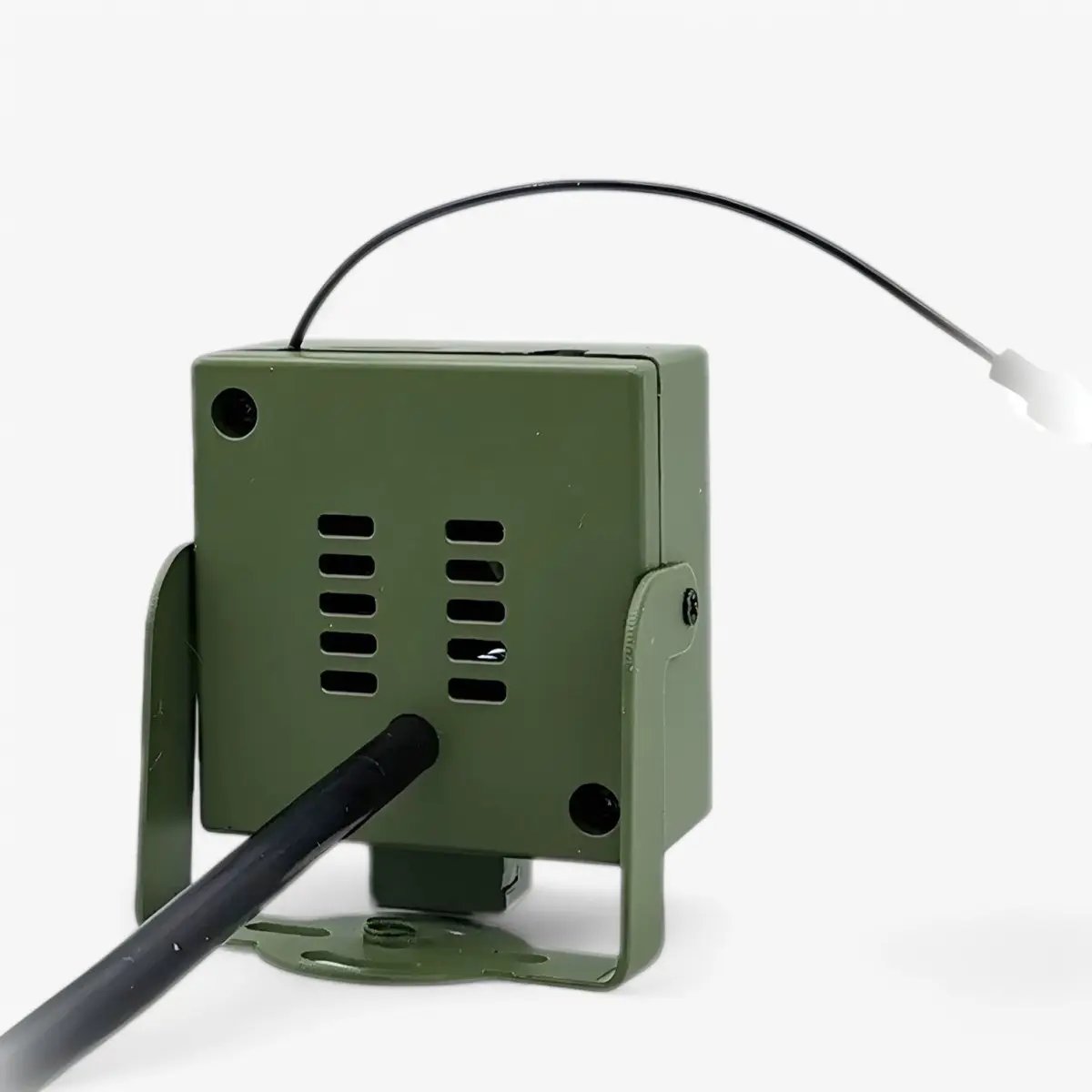 1080P wildlife WiFi camera olive green metal housing with mounting bracket and external cable on Tampa Home & Garden Store