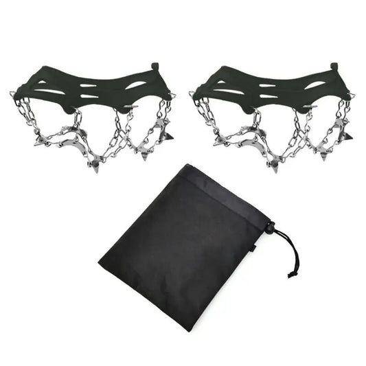 Outdoor Ice Cleats 13 Teeth Non Slip Crampons, 2 pairs with black drawstring pouch on Tampa Home & Garden Store