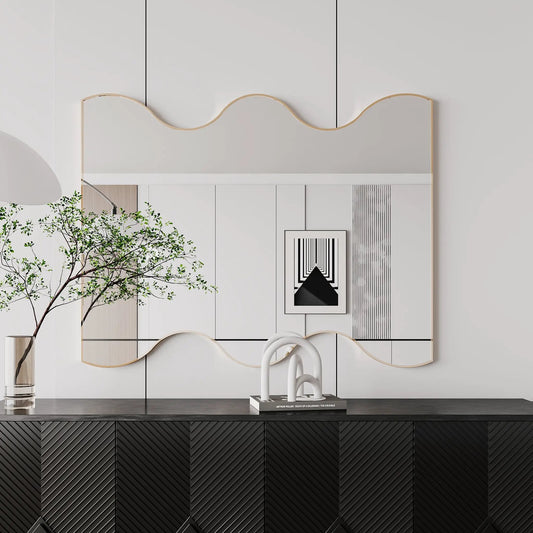 Wall Mirror 30x35 Inch Black Rectangular Frame on a panel wall with light wood trim on Tampa Home & Garden Store