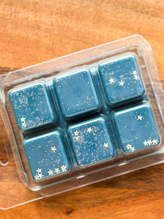 Twilight Tavern Sea Salt Eucalyptus wax melts in teal squares with silver star glitter on Tampa Home & Garden Store