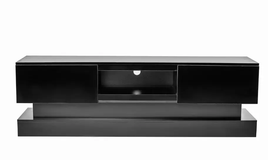 Black high-gloss TV stand with LED accents and open shelf, 51.18-inch entertainment center on Tampa Home & Garden Store