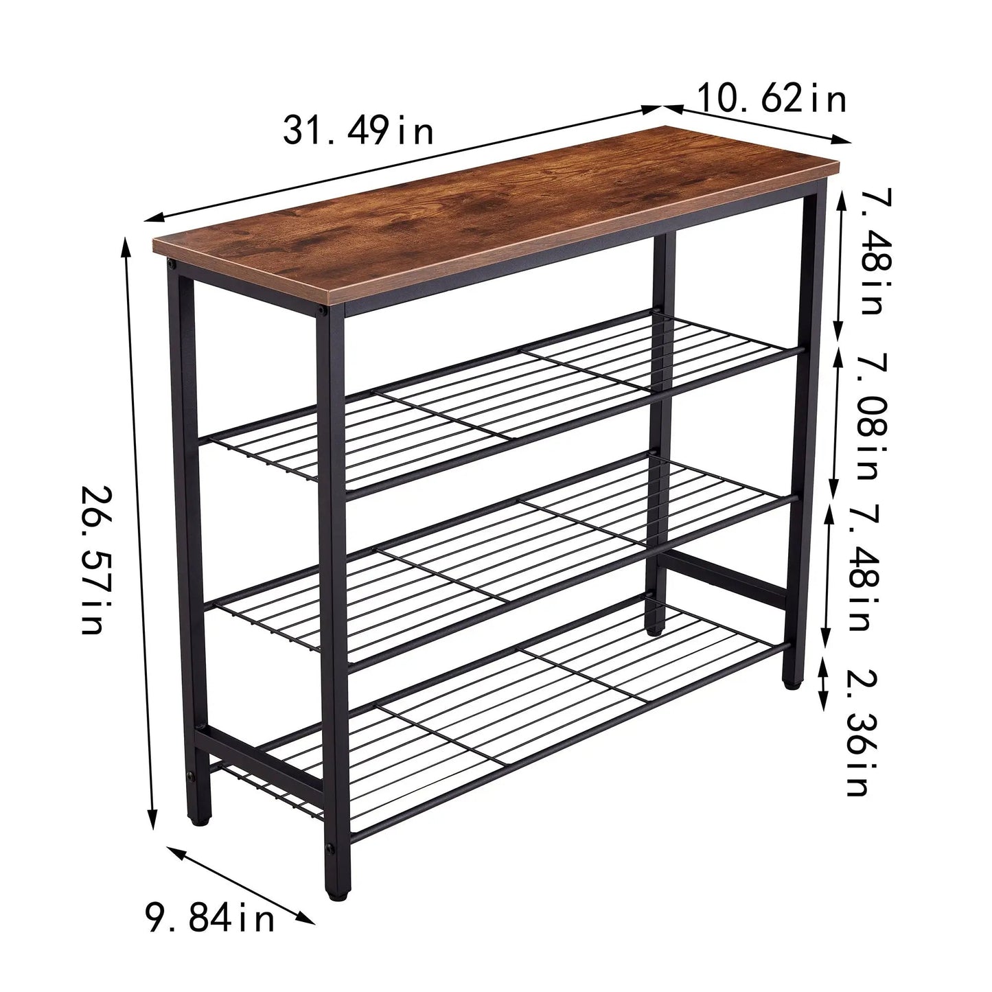 DN 4 Tier Metal Shoe Rack with MDF Top Board, black steel frame and wood-toned top, 4 shelves on Tampa Home & Garden Store