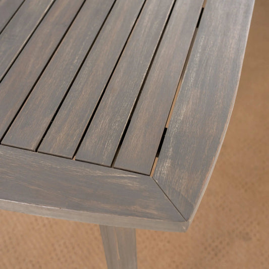 Outdoor square acacia wood table top in gray finish with slats on Tampa Home & Garden Store