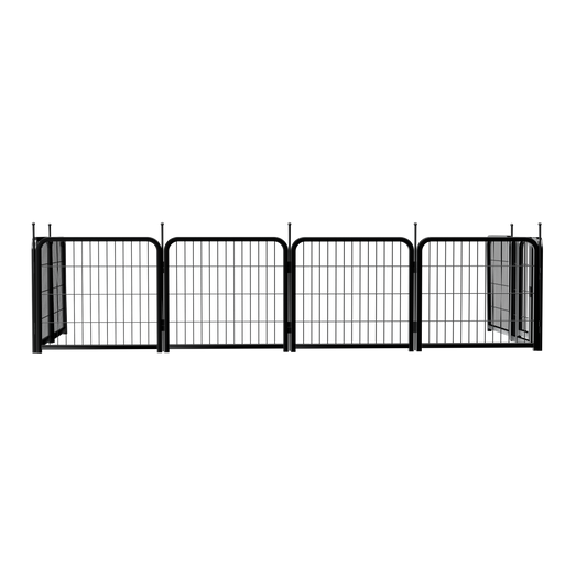 Outdoor dog fence 8-panel playpen in black metal with curved top rails, modular sections on Tampa Home & Garden Store