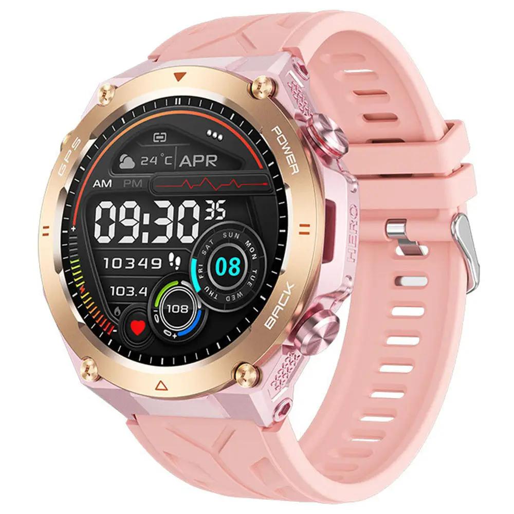 Reloj inteligente KC82 con llamadas Bluetooth, frecuencia cardíaca, presión arterial, para exteriores, de 1.45 pulgadas, para hombre, con altitud, presión de aire y GPS
