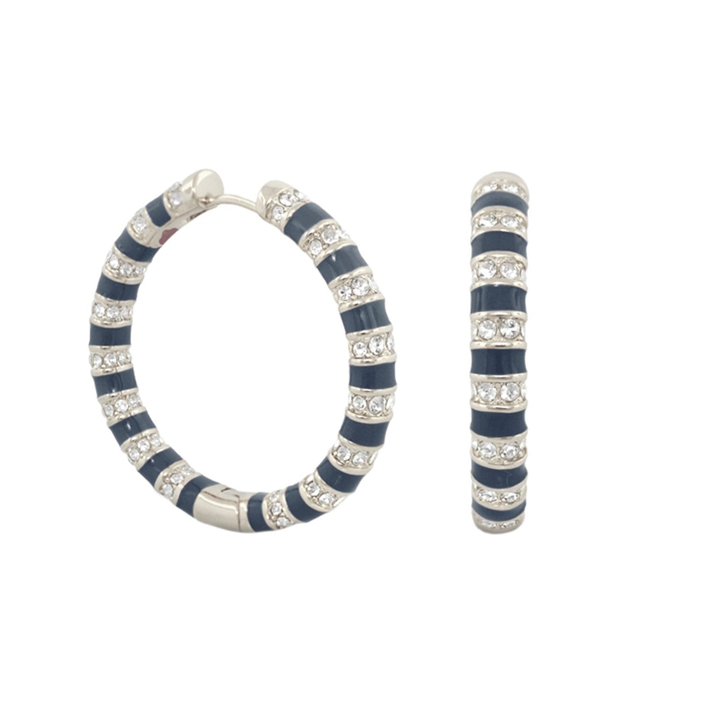 Stripe Tease Earrings blue enamel striped hoop earrings with crystal bands by Lauren G Adams, 2-piece set on Tampa Home & Garden Store