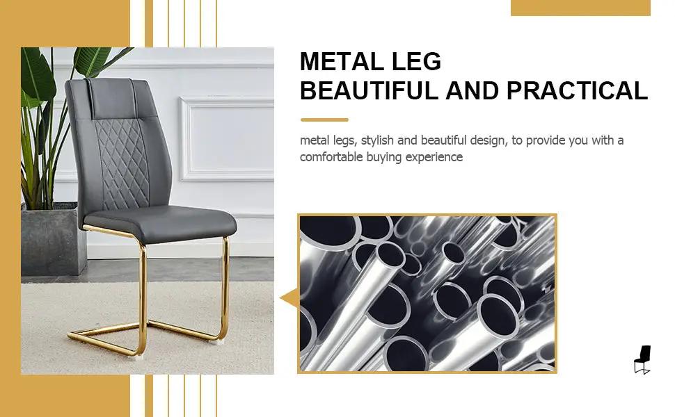 Faux leather cushioned dining chair with gold metal legs in gray on Tampa Home & Garden Store