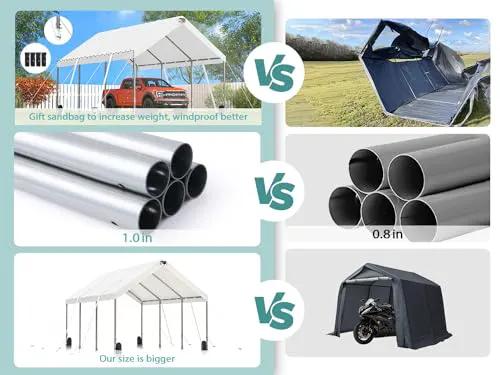 Sannwsg 10x20 Carport Canopy Adjustable white heavy-duty frame with metal tubing, 6 items on Tampa Home & Garden Store