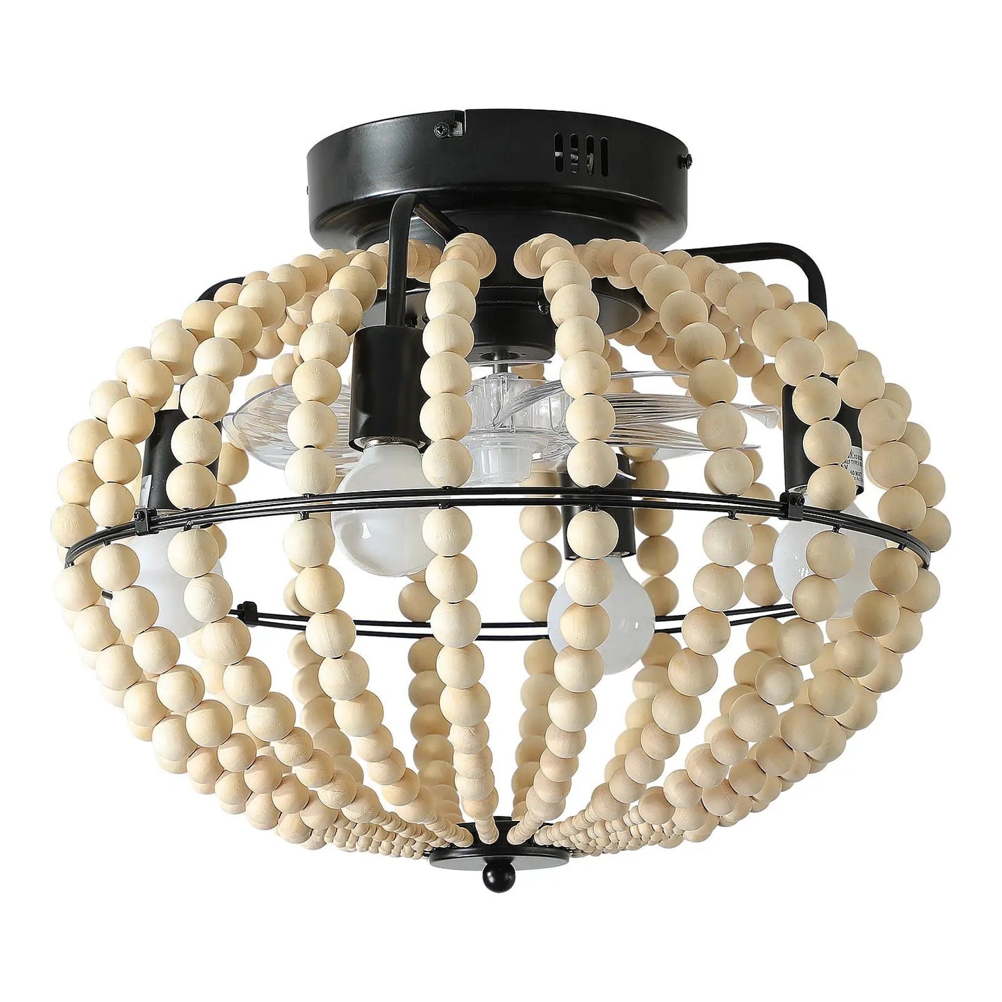 Ventilateur perlé, lampe, Lustre perlé en bois, Chêne blanc