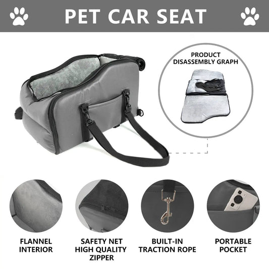 Portable car pet bed for travel center console, gray fabric with soft fleece interior on Tampa Home & Garden Store